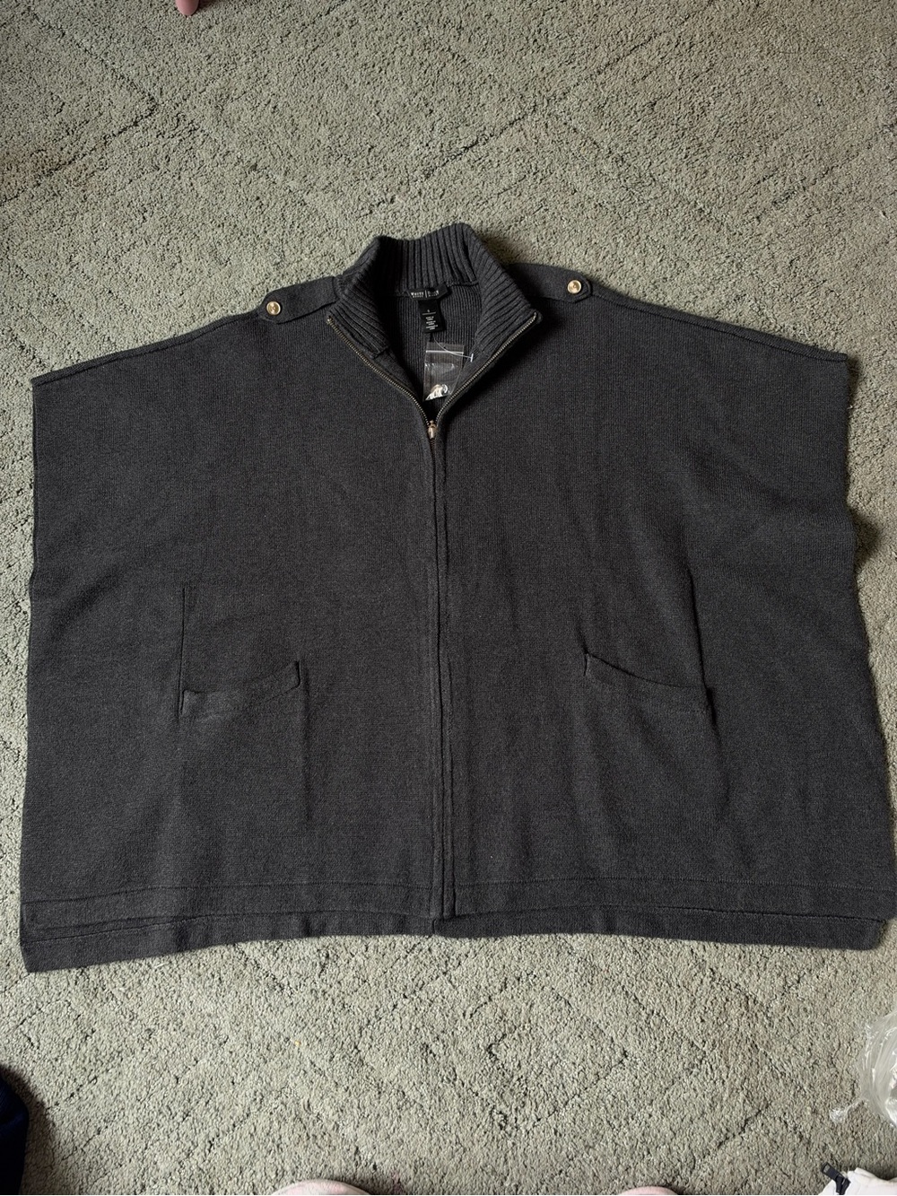 White House Black Market Charcoal Gray Zip Front Women's Cardigan